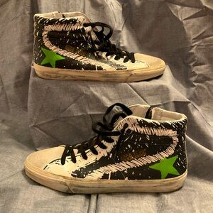 New Golden Goose Deluxe Brand Hightop Leather White Marker Slide Sneakers. 💥😎